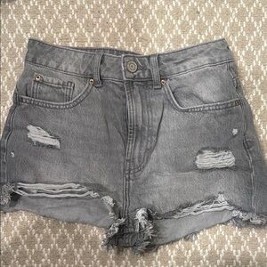 Distressed Gray Denim Shorts